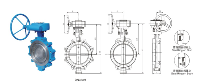 美标(biao)三偏心(xin)凸耳對(duì)夾蝶閥(fá)産品結(jié)構圖